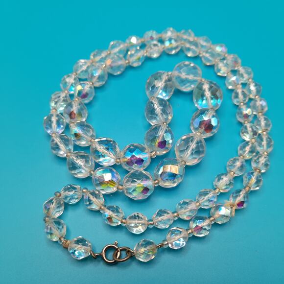 Gorgeous 1930s Art Deco Orange Czech Glass Graduated Faceted  Vintage Fire Polished Graduated Bead Glass Necklace, 30 Inches